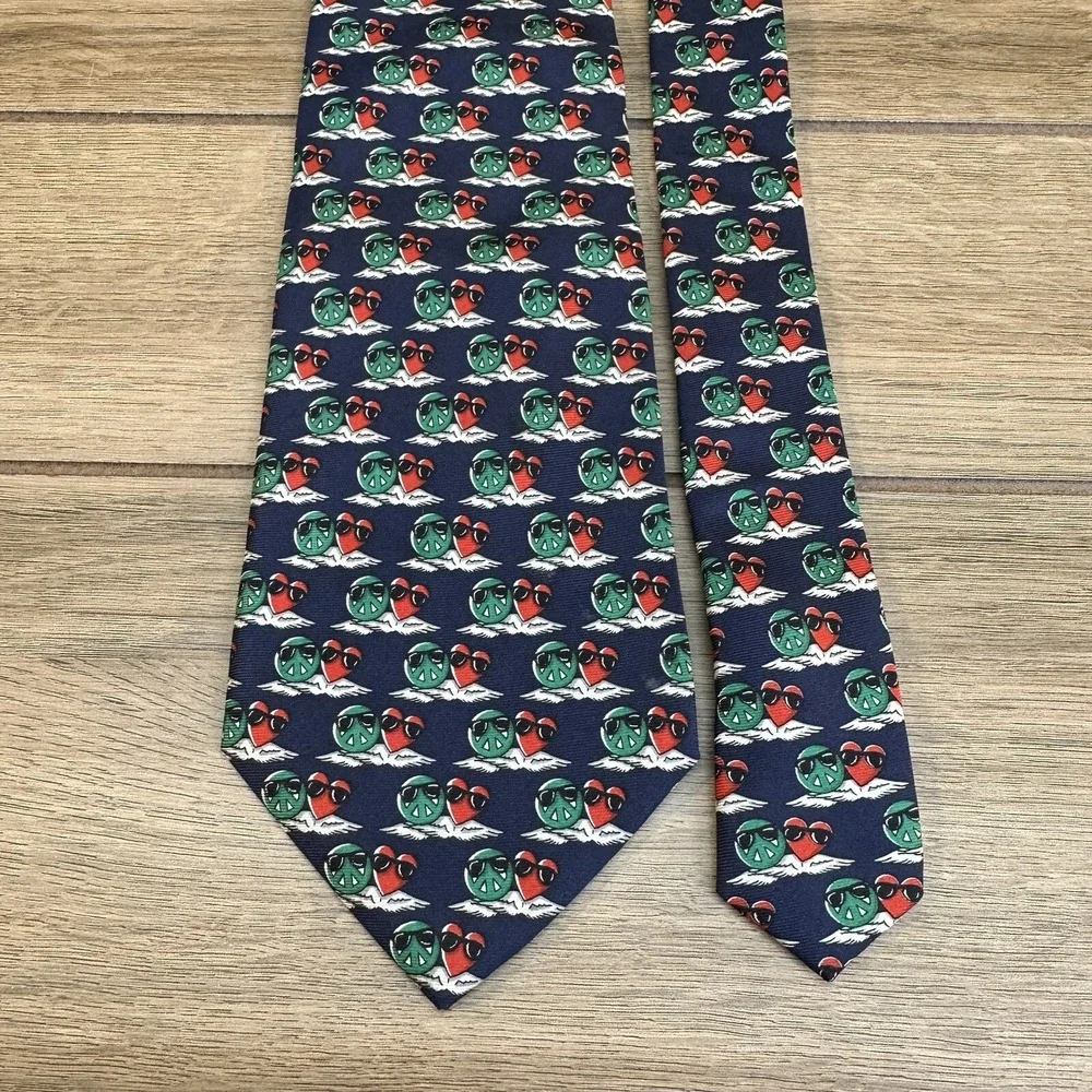 Vtg 90s MOSCHINO‎ Tie Valentines 100% Silk Made In Italy Navy Hearts Sunglasses